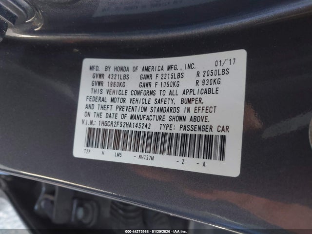 1HGCR2F52HA145243 Honda Accord Sport