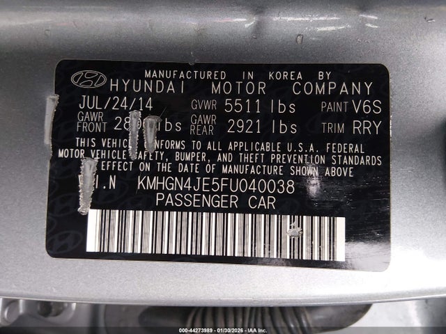 KMHGN4JE5FU040038 Hyundai Genesis 3.8