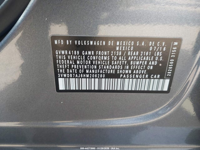 3VWDB7AJ6HM206280 Volkswagen Jetta 1.4t Se