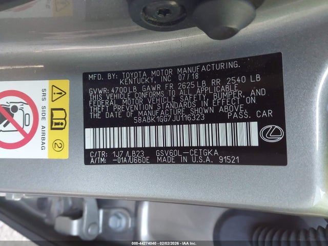 58ABK1GG7JU116323 Lexus ES 350
