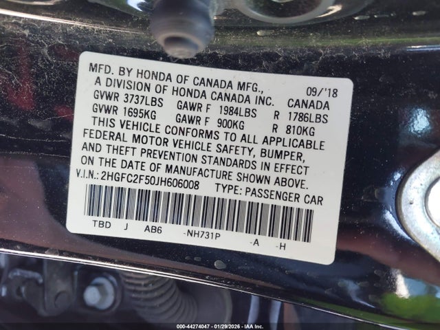 2018 Honda Civic Lx მანქანა იყიდება აუქციონზე, vin: 2HGFC2F50JH606008, აუქციონის ნომერი: 44274047