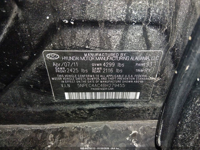 Продаж на аукціоні авто 2011 Hyundai Sonata Limited, vin: 5NPEC4AC4BH279455, номер лоту: 44274113