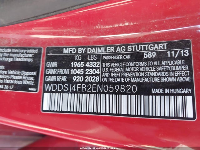 44274117 :رقم المزاد ، WDDSJ4EB2EN059820 vin ، 2014 Mercedes-benz Cla 250 مزاد بيع