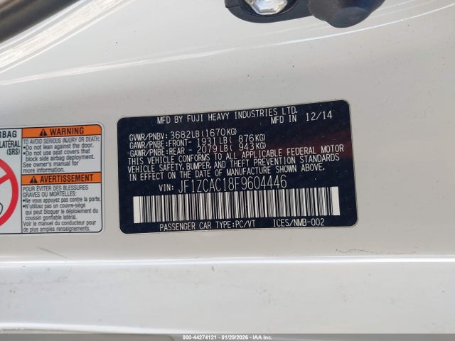 Aukcja sprzedaży 2015 Subaru Brz Limited, vin: JF1ZCAC18F9604446, numer aukcji: 44274121
