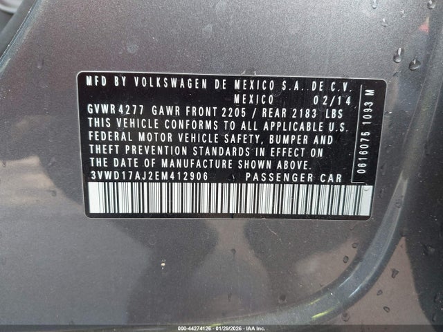 3VWD17AJ2EM412906 Volkswagen Jetta 1.8t Se
