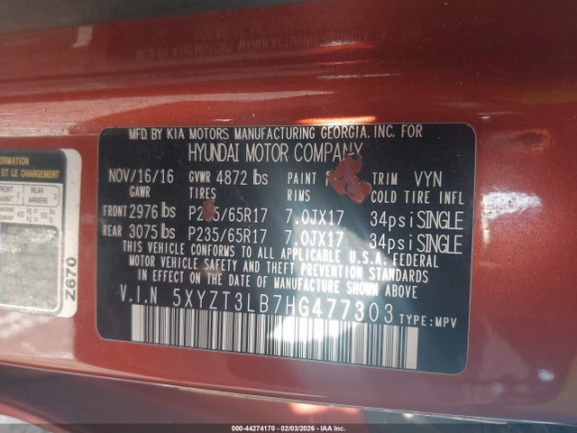 5XYZT3LB7HG477303 Hyundai Santa Fe Sport 2.4l