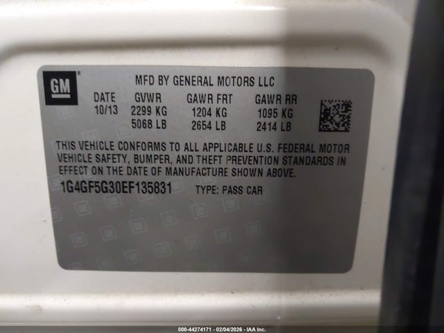 Aukcja sprzedaży 2014 Buick Lacrosse Premium Ii Group, vin: 1G4GF5G30EF135831, numer aukcji: 44274171
