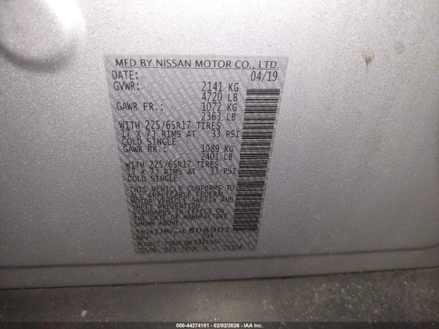 2019 Nissan Rogue Sv მანქანა იყიდება აუქციონზე, vin: 5N1AT2MV8KC808901, აუქციონის ნომერი: 44274181