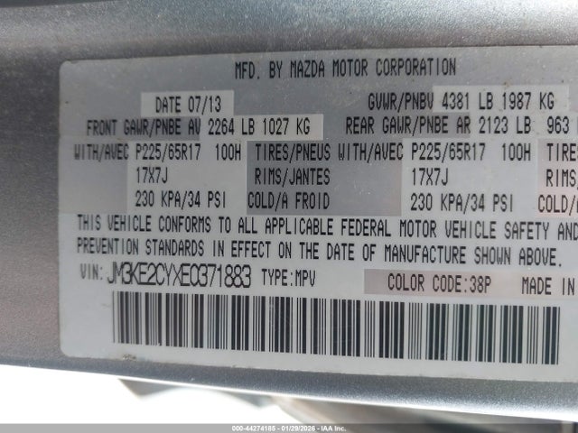 44274185 :رقم المزاد ، JM3KE2CYXE0371883 vin ، 2014 Mazda Cx-5 Touring مزاد بيع