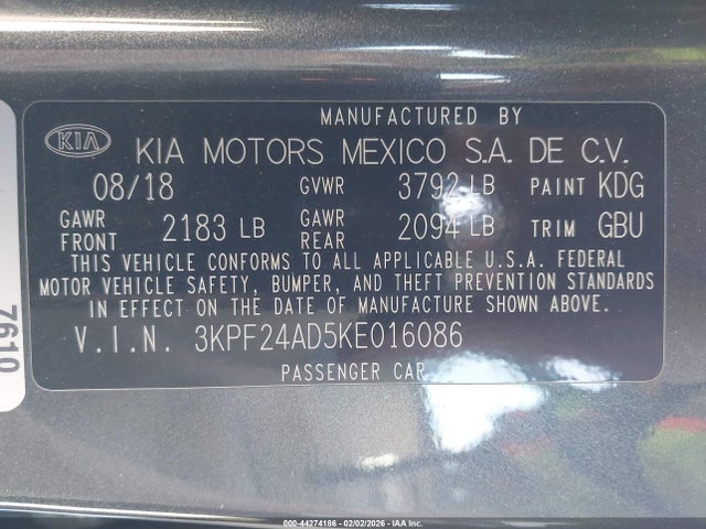 3KPF24AD5KE016086 KIA Forte Lxs