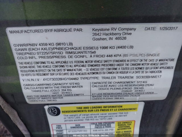 4YDT30326HG104462 Keystone Springdale