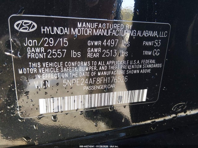 5NPE24AF8FH176526 Hyundai SONATA SE