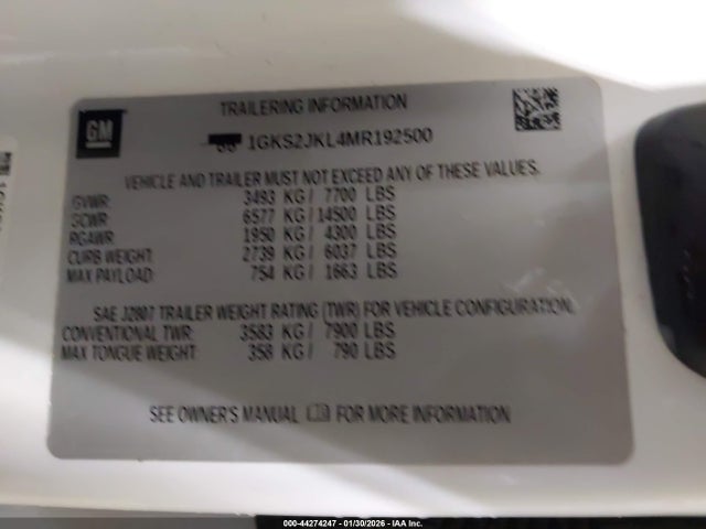 1GKS2JKL4MR192500 GMC Yukon Xl 4wd Denali