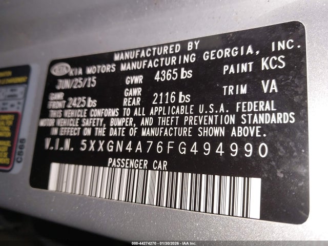 5XXGN4A76FG494990 KIA OPTIMA EX