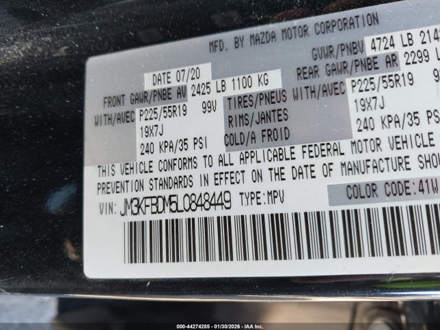 44274285 :رقم المزاد ، JM3KFBDM5L0848449 vin ، 2020 Mazda Cx-5 Grand Touring مزاد بيع