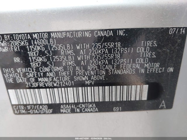 Toyota Rav4 Limited 2014 2T3DFREV8EW212401 Image 9