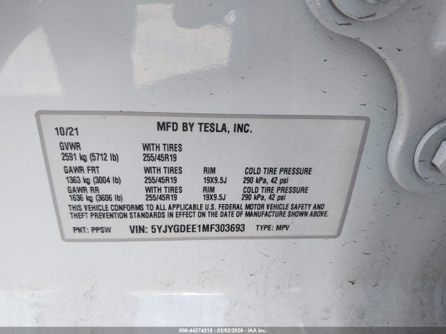 2021 TESLA MODEL Y 5YJYGDEE1MF303693 Photo 8