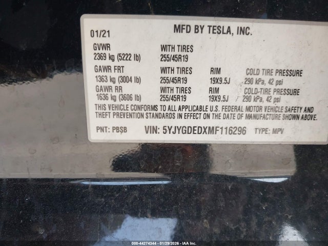 5YJYGDEDXMF116296 Tesla Model Y Standard Range Rear-wheel Drive