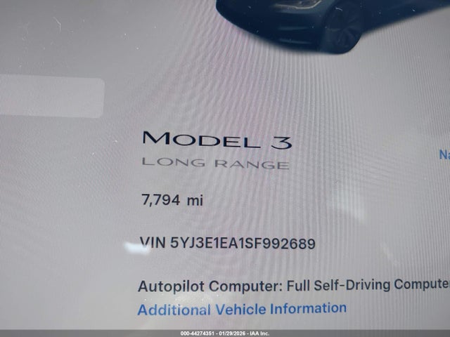 Aukcja sprzedaży 2025 Tesla Model 3 Long Range Rear-wheel Drive/standard Rear-wheel Drive, vin: 5YJ3E1EA1SF992689, numer aukcji: 44274351