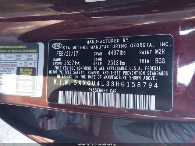 5XXGU4L33HG158794 KIA OPTIMA EX