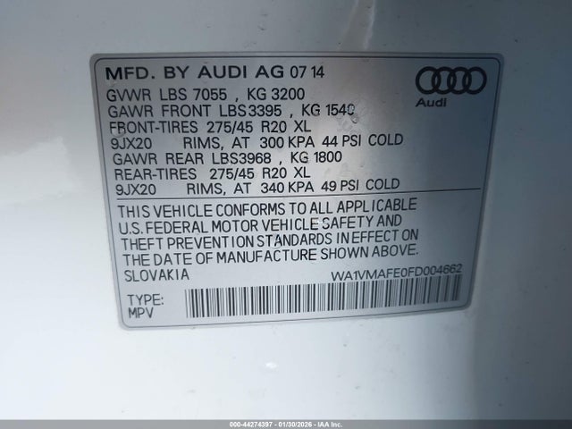 WA1VMAFE0FD004662 Audi Q7 3.0 Tdi Premium