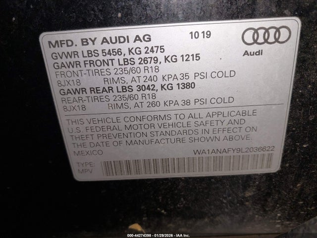 Продаж на аукціоні авто 2020 Audi Q5 Premium 45 Tfsi Quattro S Tronic/titanium Premium 45 Tfsi Quattro S Tronic, vin: WA1ANAFY9L2036622, номер лоту: 44274398