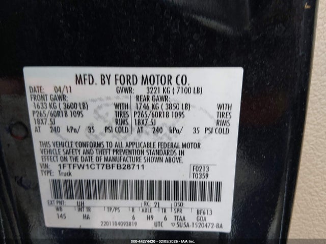 2011 FORD F-150 1FTFW1CT7BFB28711 Photo 8