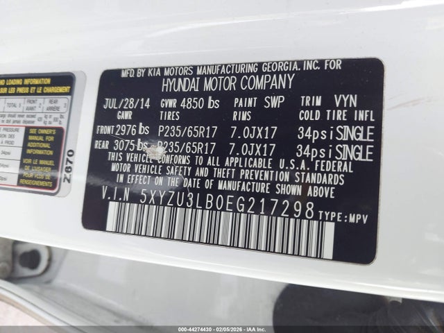 5XYZU3LB0EG217298 Hyundai Santa Fe Sport 2.4l