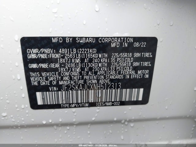 JF2SKAJCXNH512313 Subaru Forester Sport
