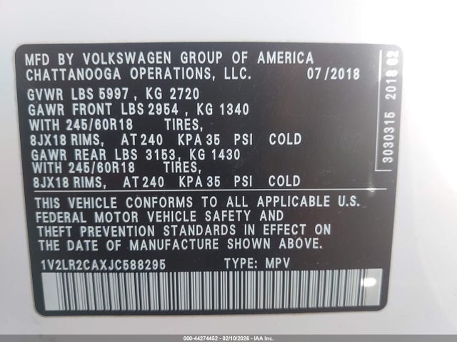 2018 VOLKSWAGEN ATLAS 1V2LR2CAXJC588295 Photo 8