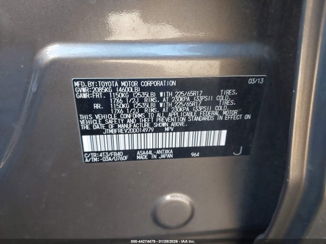 Aukcja sprzedaży 2013 Toyota Rav4 Le, vin: JTMBFREV2DD014979, numer aukcji: 44274479