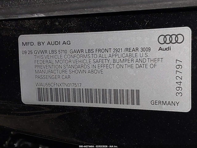 Продажа на аукционе авто 2026 Audi A6 Premium Plus, vin: WAU55CFNXTN017517, номер лота: 44274484
