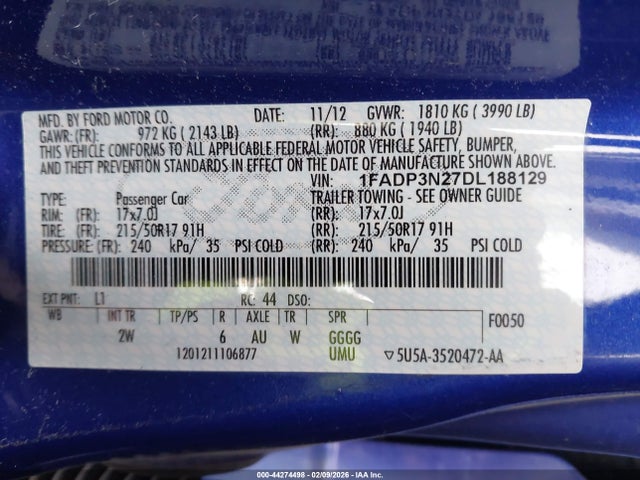 2013 FORD FOCUS 1FADP3N27DL188129 Photo 8