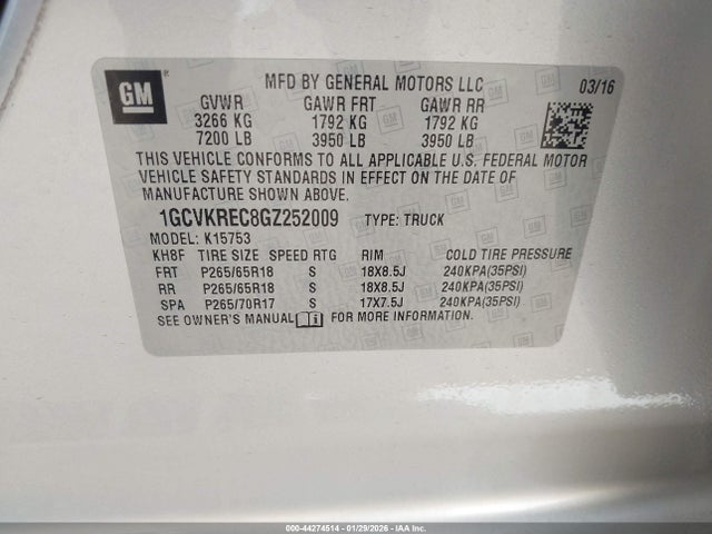 1GCVKREC8GZ252009 Chevrolet Silverado 1500 2lt