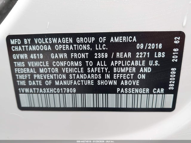 Volkswagen Passat 1.8t S 2017 1VWAT7A3XHC017909 Image 9
