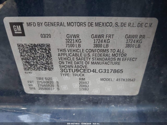 3GTU9CED4LG317865 GMC Sierra 1500 4wd Short Box Elevation