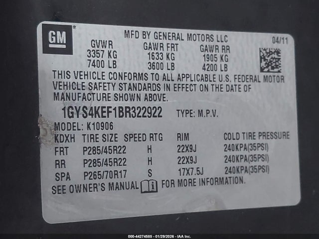 2011 CADILLAC ESCALADE ESV 1GYS4KEF1BR322922 Photo 8