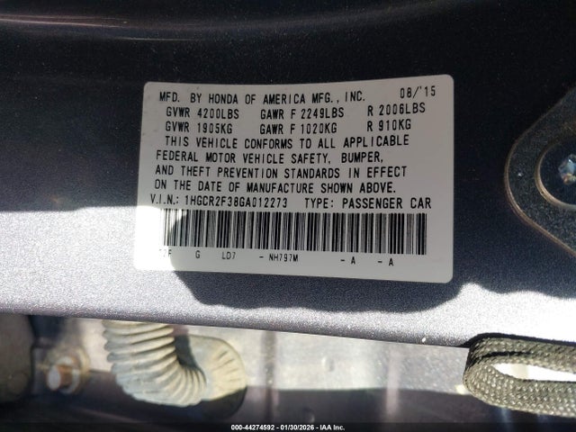 Honda ACCORD LX 2016 1HGCR2F38GA012273 Image 9