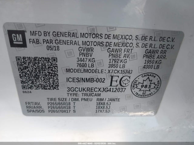 3GCUKRECXJG412037 Chevrolet Silverado 1500 1lt