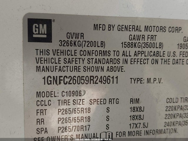 2009 CHEVROLET SUBURBAN 1500 1GNFC26059R249611 Photo 8