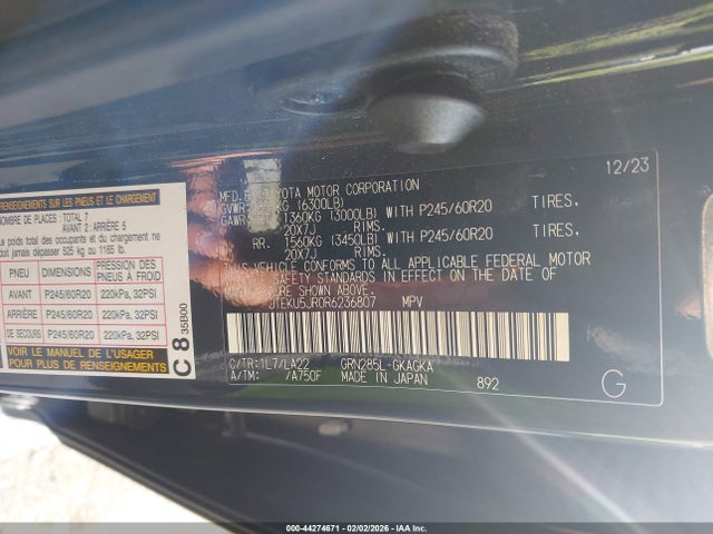 JTEKU5JR0R6236807 Toyota 4runner Limited