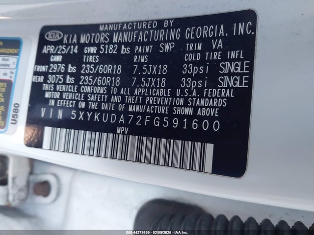 KIA Sorento Ex V6 2015 5XYKUDA72FG591600 Image 9