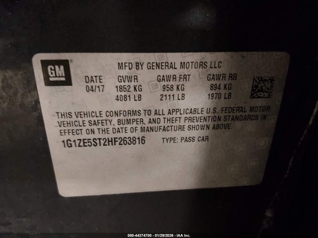 1G1ZE5ST2HF263816 Chevrolet MALIBU 1LT