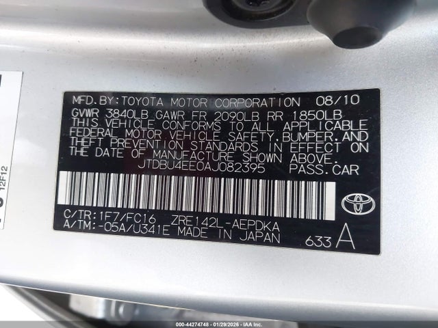 44274748 :رقم المزاد ، JTDBU4EE0AJ082395 vin ، 2010 Toyota Corolla Le مزاد بيع