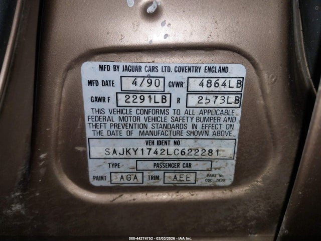 1990 JAGUAR VANDENPLAS SAJKY1742LC622281 Photo 8