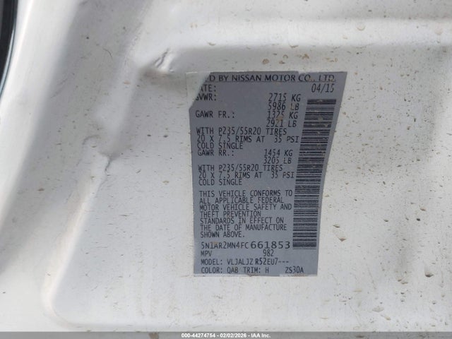 Nissan Pathfinder Platinum 2015 5N1AR2MN4FC661853 Image 9
