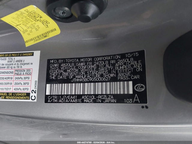 2016 Lexus Rc 200t მანქანა იყიდება აუქციონზე, vin: JTHHA5BC9G5000627, აუქციონის ნომერი: 44274769