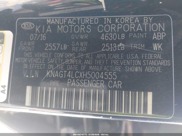 KNAGT4LCXH5004555 KIA OPTIMA HYBRID