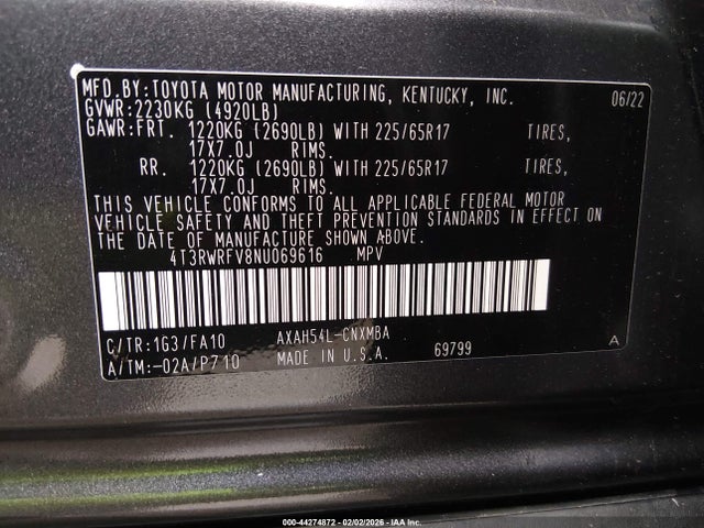 4T3RWRFV8NU069616 Toyota Rav4 Hybrid Xle