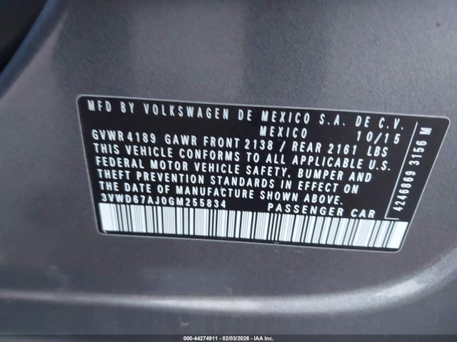 3VWD67AJ0GM255834 Volkswagen Jetta 1.4t Se